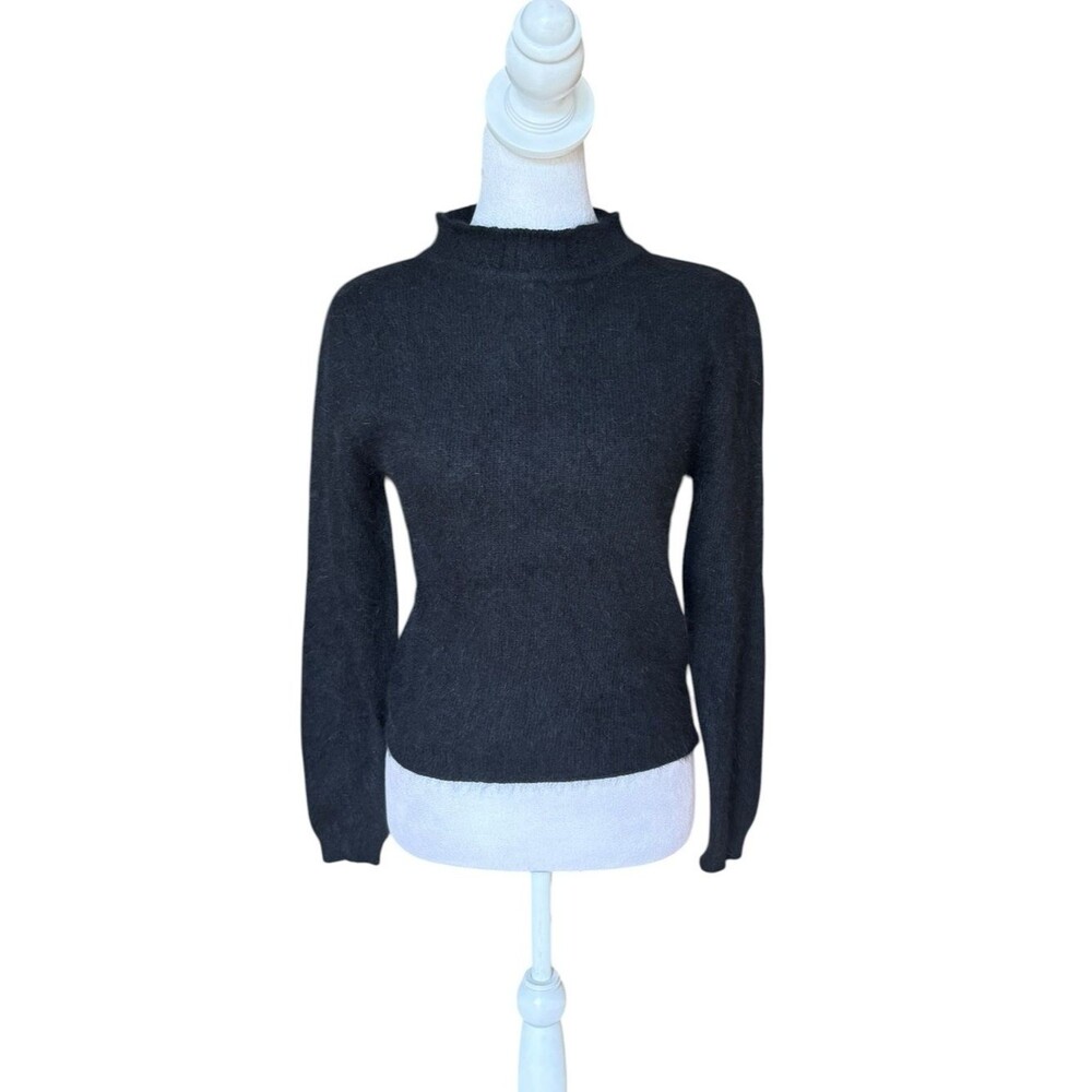 Express Tricot Vintage Black Angora Mock Neck Sweater Womens Size Small